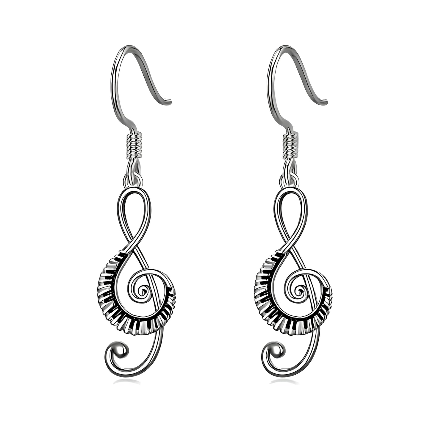 Musical Note Jewelry Set, 4-Piece Silver Treble Clef Design, Necklace Bracelet Earrings Keychain