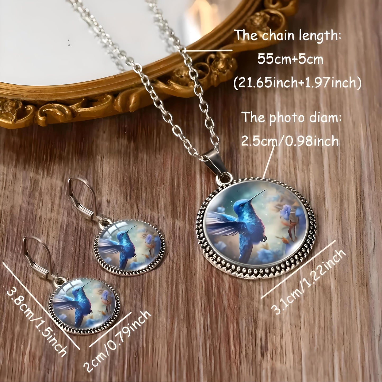 SUPAC Stunning Hummingbird Pendant Necklace - Two Humming Birds Searching for Flower - Fashionable Alloy Jewelry with Delicate Details - Birthday, Party, Gift Idea for Her