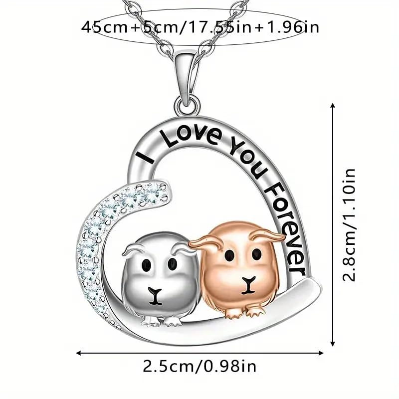 Love You Forever Guinea Pig Heart Necklace, Sterling Silver with Crystals - Christmas, Party, and Birthday Gift