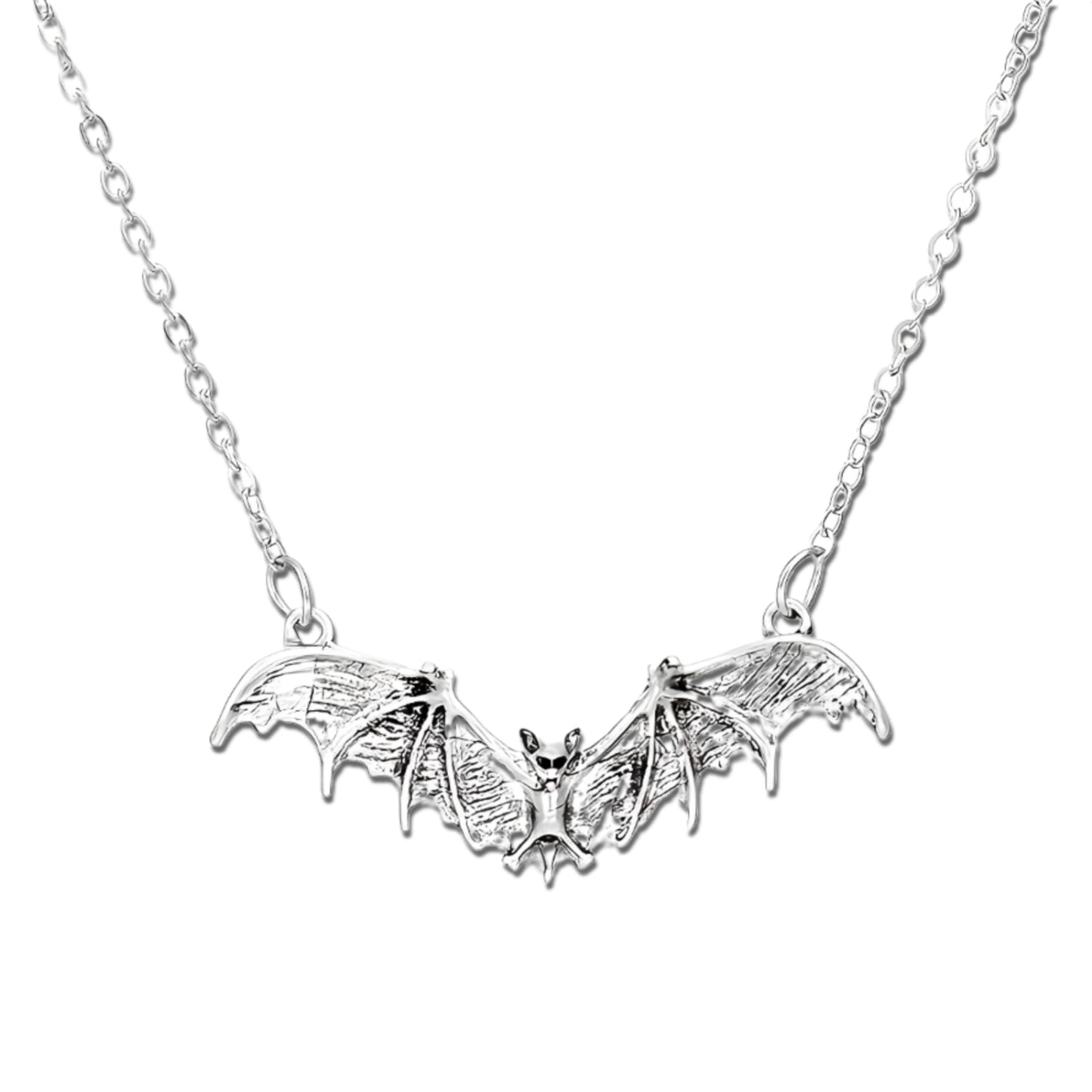 SUPAC Gothic Bat Pendant Necklace, Black Chain, Halloween Jewelry