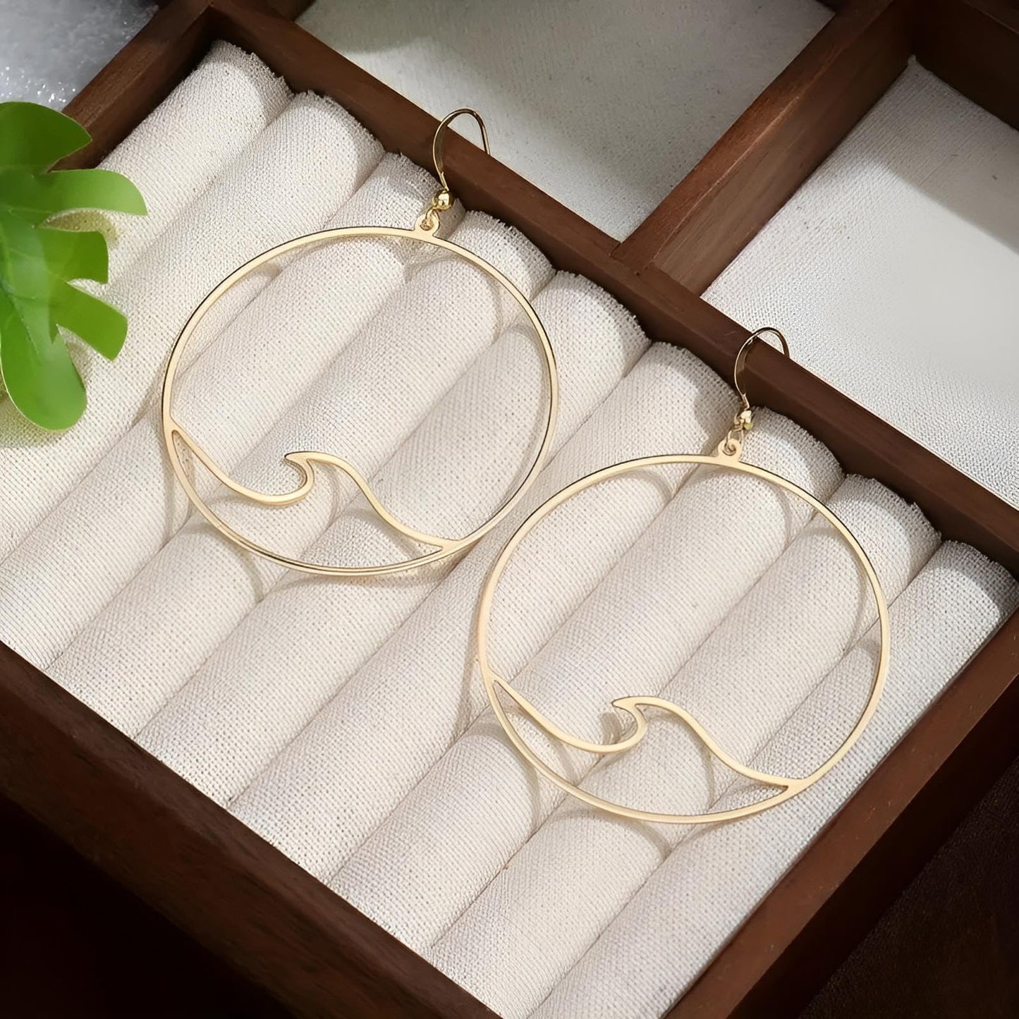 SUPAC Wave Design Hoop Earrings, Gold-Tone, 2.67 inch Large Circle Drop