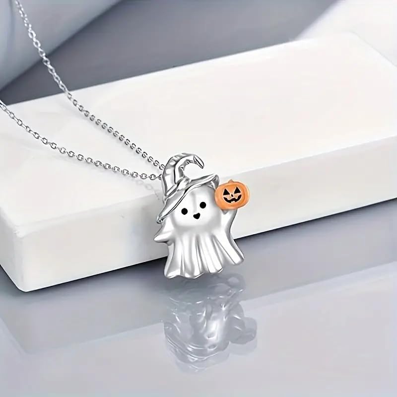 Cute Spooky Ghost Pumpkin Charm Necklace, Halloween or Year-Round Wear