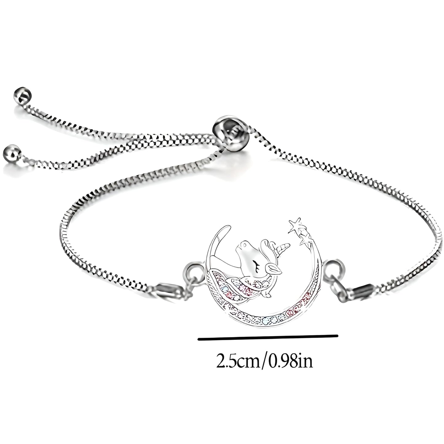 Unicorn Crystal Jewelry Set, Moon Necklace, Earrings, Ring and Bracelet, Silver - Unicorn Jewerly Gift