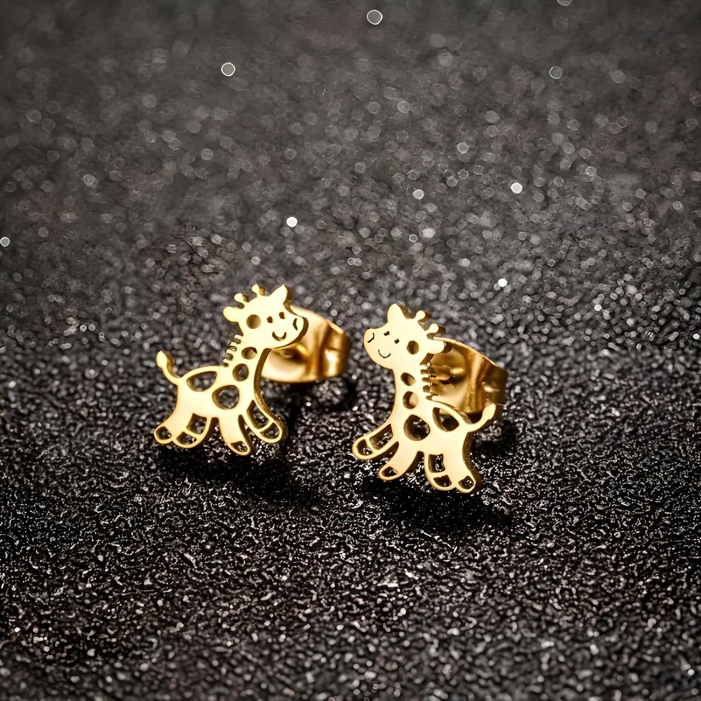 Cute Giraffe Stud Earrings, Black, Silver, Rose Gold, and Gold Options, Stainless Steel, Animal Design - Gift for Giraffe Lovers