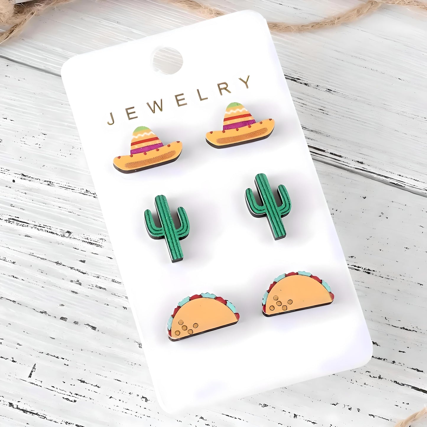 Cute Taco Stud Earrings Set, 3 Pairs of Mexican Cinco de Mayo Food Jewelry, Different Facial Expressions - 0.59 inch