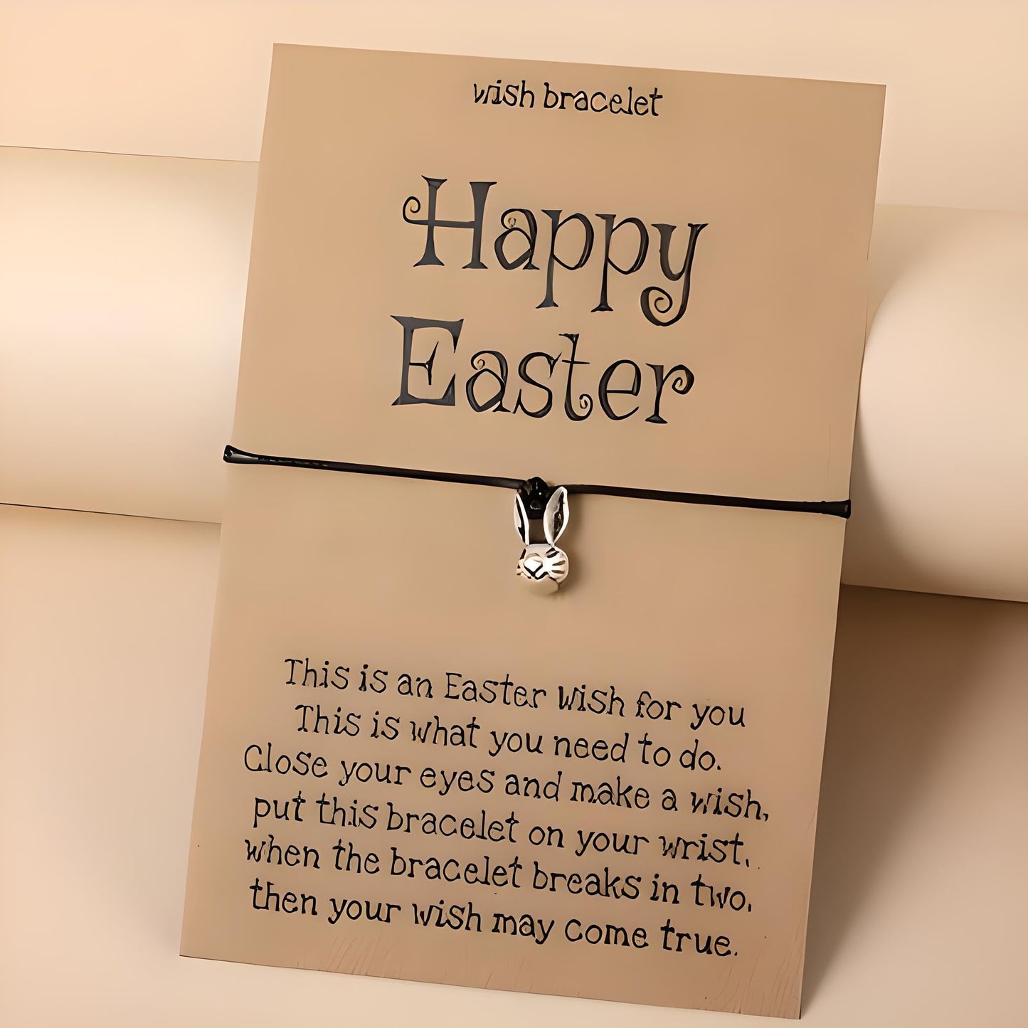 Easter Wish Bracelet with Bunny Charm, Easter Egg, Black String Adjustable Friendship Bracelet, Holiday Gift