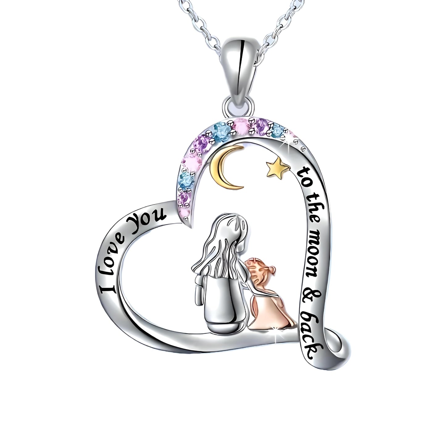 Heart-Shaped Mother's Day Necklace, Family + Mother Necklace Options with Crystal Accents, Mother and Daughter Pendant Gift, Silver and Gold-Tone, 'I Love You Always & Forever' Message
