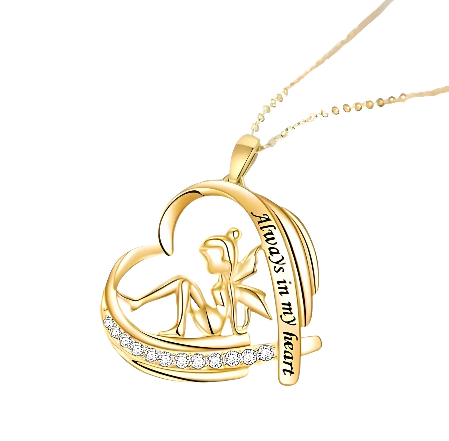 Gold Fairy Heart Shaped Necklace, Women's Fashion Jewelry Gift- 'Always in my heart'