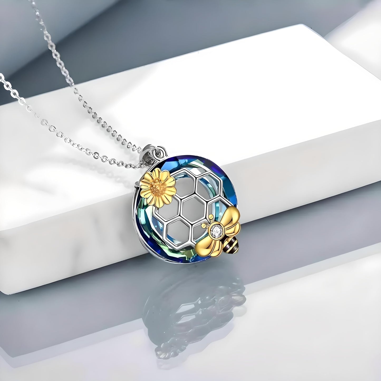 SUPAC You Are My Sunshine Sunflower and Bumble Bee Heart Pendant Necklace for Women, Dainty Jewelry, Birthday or Christmas Gift