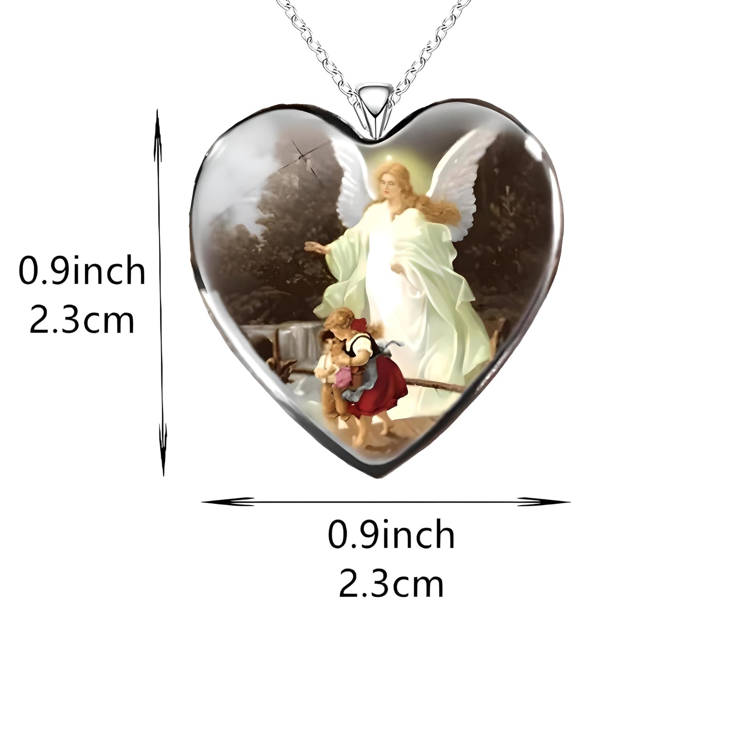 SUPAC Angel's Embrace Glass Heart Pendant - Stainless Steel Chain, Capturing the Essence of Divine Protection and Unconditional Love, Christmas, Holiday, or Birthday Gift