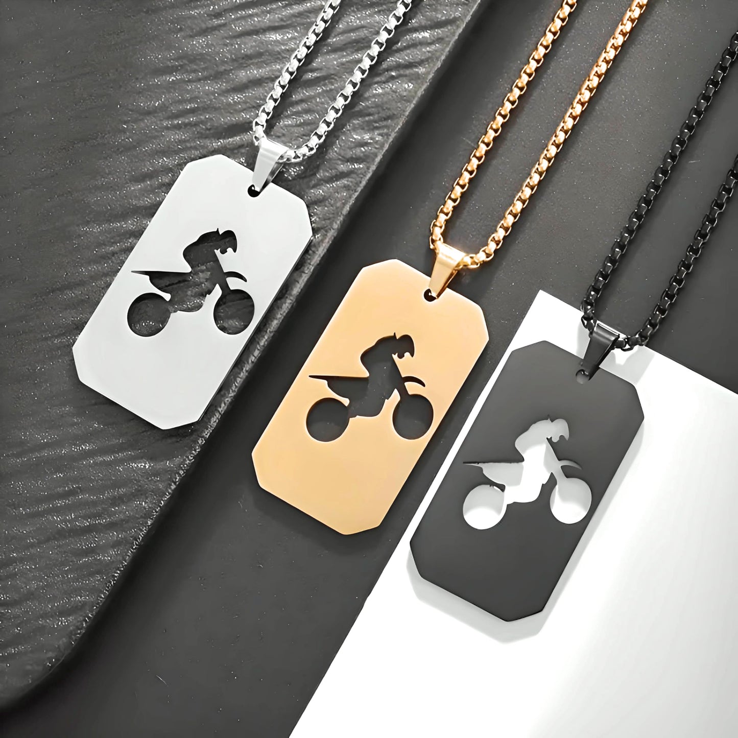 1pc Unisex Stainless Steel Dog Tag Necklace with Motorcycle Pendant - Boho Style, Pendant Chain, No Precious Metal Plating - Fashion Punk Hip Hop Jewelry Gift