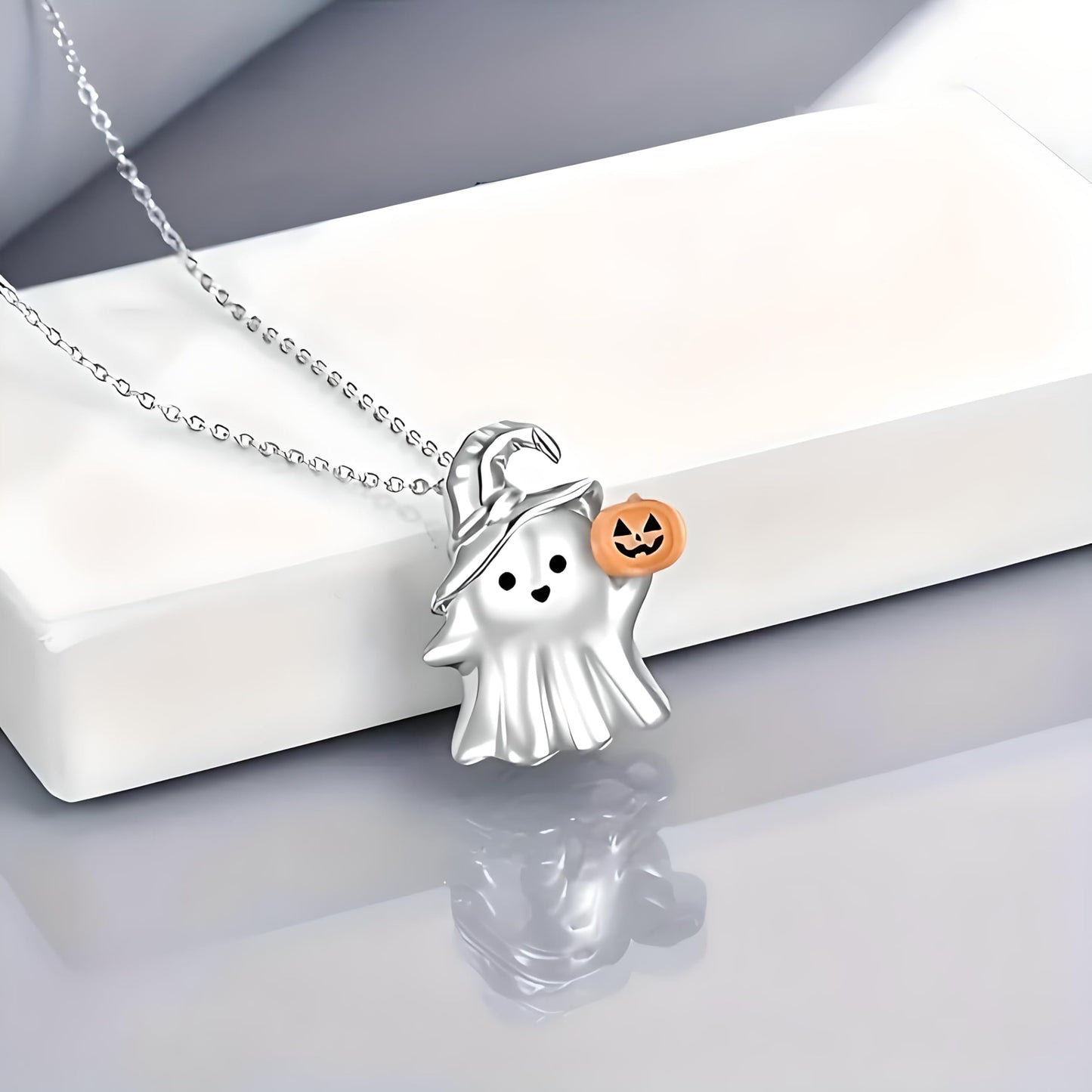 Cute Spooky Ghost Pumpkin Charm Necklace, Halloween or Year-Round Wear