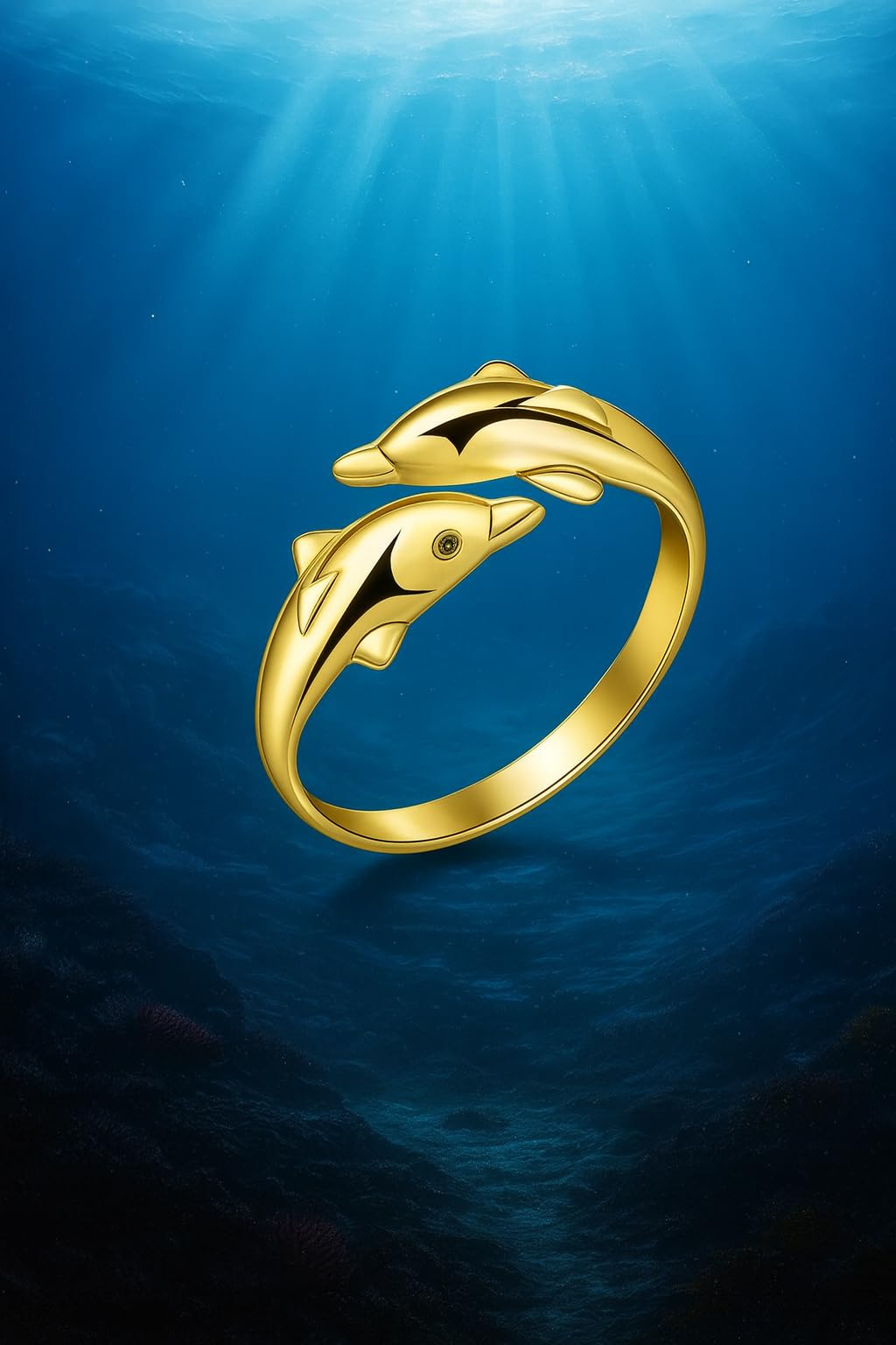SUPAC Stainless Steel Double Dolphin Ring, Adjustable Size, 0.7 inch Inner Length - Ocean Gift