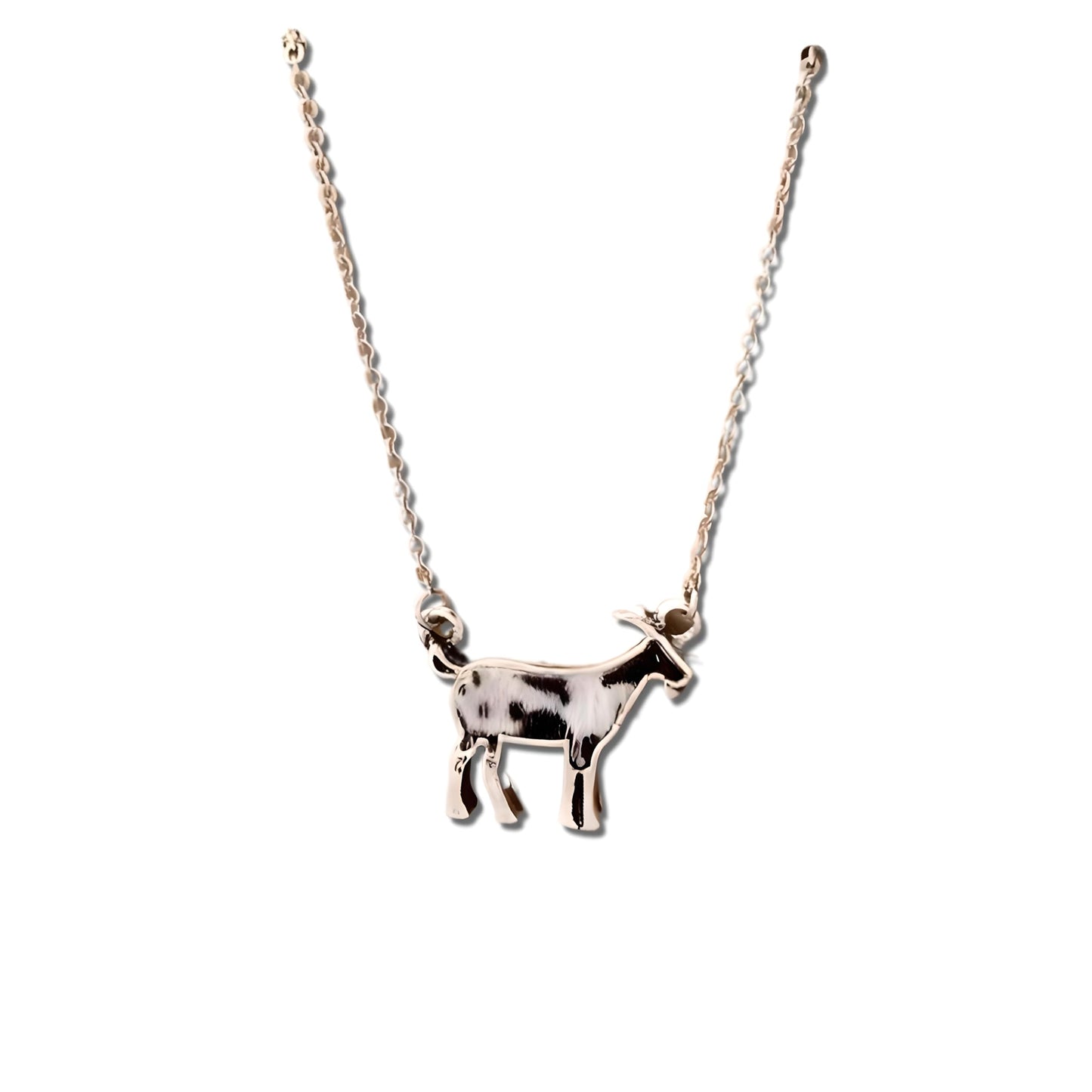 Western Farm Animal Pendant Necklace, Cow, Horse, Goat, and Pig Hide - Silver Chain, 15.35 inch + 1.97 inch Extension