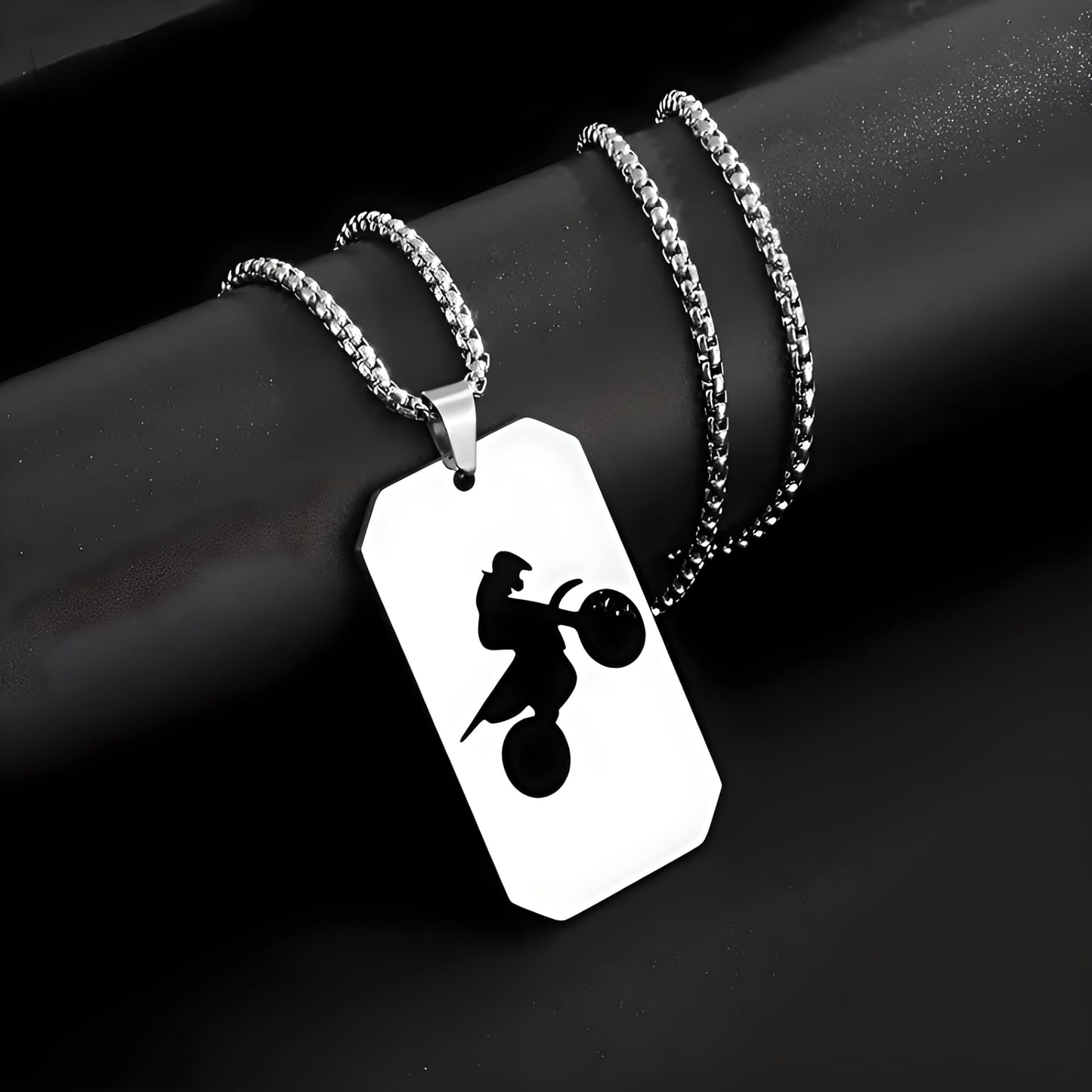 1pc Unisex Stainless Steel Dog Tag Necklace with Motorcycle Pendant - Boho Style, Pendant Chain, No Precious Metal Plating - Fashion Punk Hip Hop Jewelry Gift