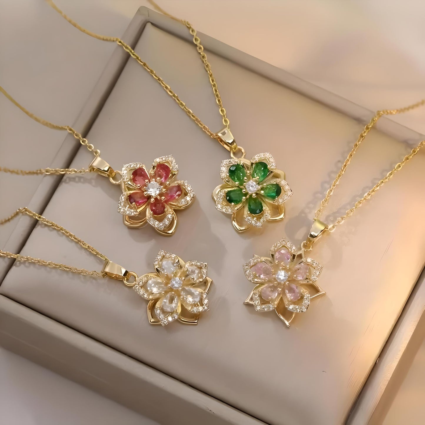 SUPAC Exquisite 360° Rotatable White Blossom Pendant Necklace - Fashion Decompression Jewelry with Adjustable Chain - Birthday Gift for Women, Lovers, Friends, and Family