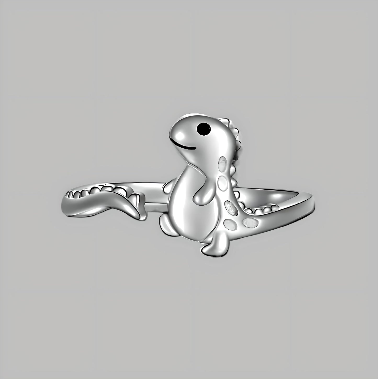 Dinosaur T-Rex Adjustable Ring, Sterling Silver, Cute Cartoon Design - Gift for Dinosaur Lovers