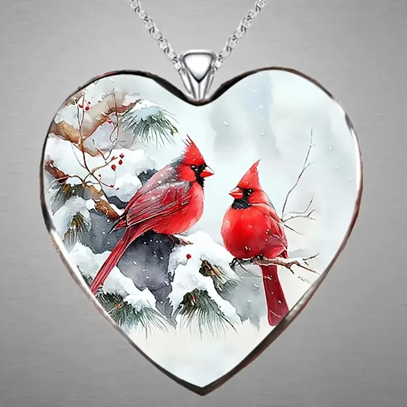 SUPAC Red Cardinal Wing Ring, and Necklaces, Silver-Plated 'I Am Always with You' Inspirational Message, Adjustable - Christmas, Party, or Birthday Gift (Snow)
