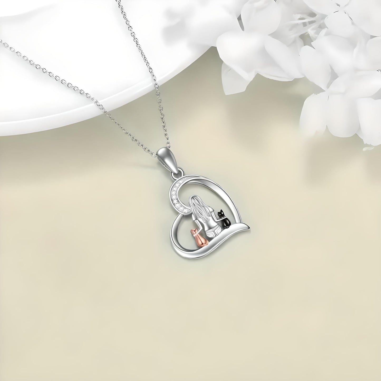 SUPAC Cute Heart Necklace, With Black Cat - Charming Cat Heart in Rose Gold - Stylish Gift for Women & Party Accessory