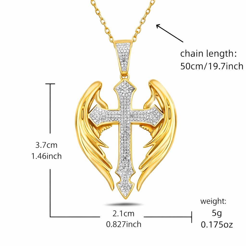 SUPAC Exquisite Golden Angel Cross Pendant Necklace for Men - Elegant Religious Jewelry for Christmas, Birthday Gifts - Unique Faith Symbol with Durable Chain