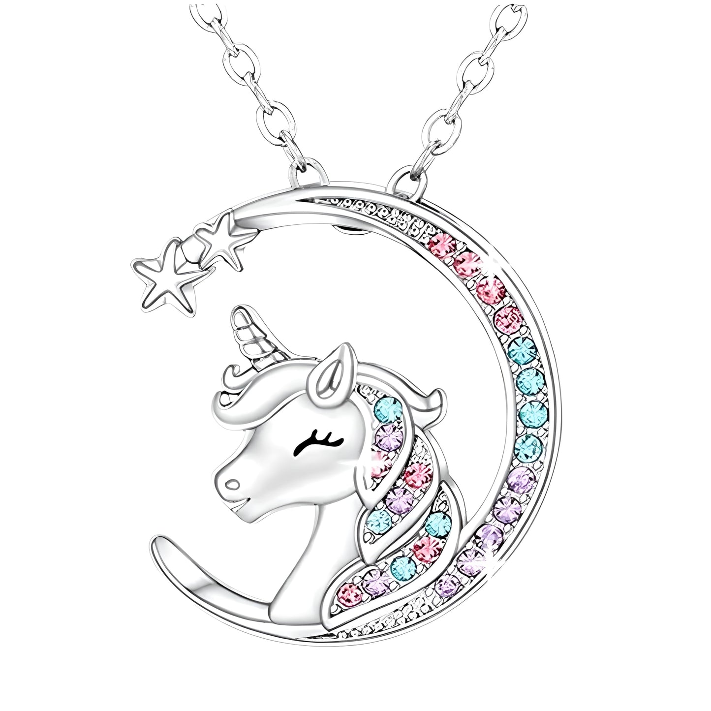 Unicorn Crystal Jewelry Set, Moon Necklace, Earrings, Ring and Bracelet, Silver - Unicorn Jewerly Gift