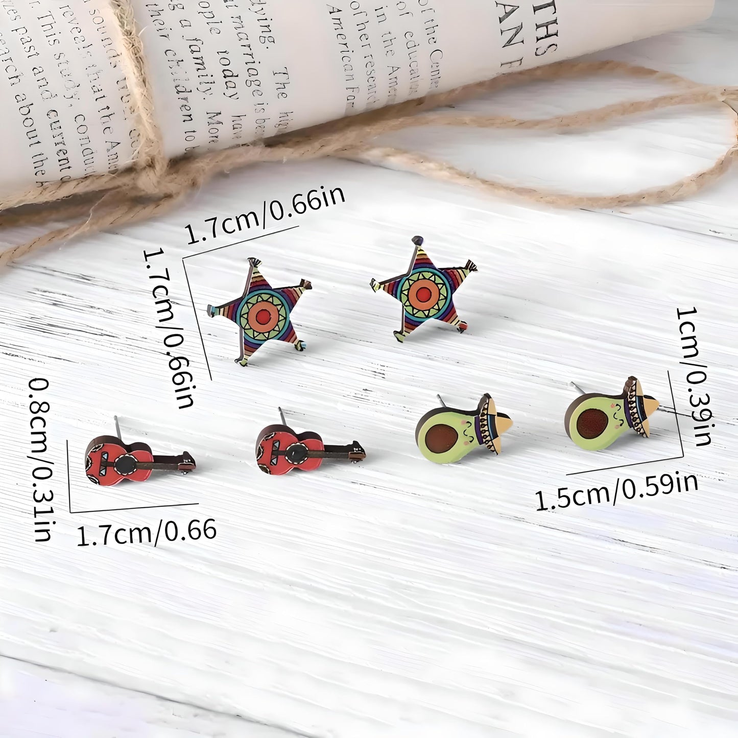 Cute Taco Stud Earrings Set, 3 Pairs of Mexican Cinco de Mayo Food Jewelry, Different Facial Expressions - 0.59 inch