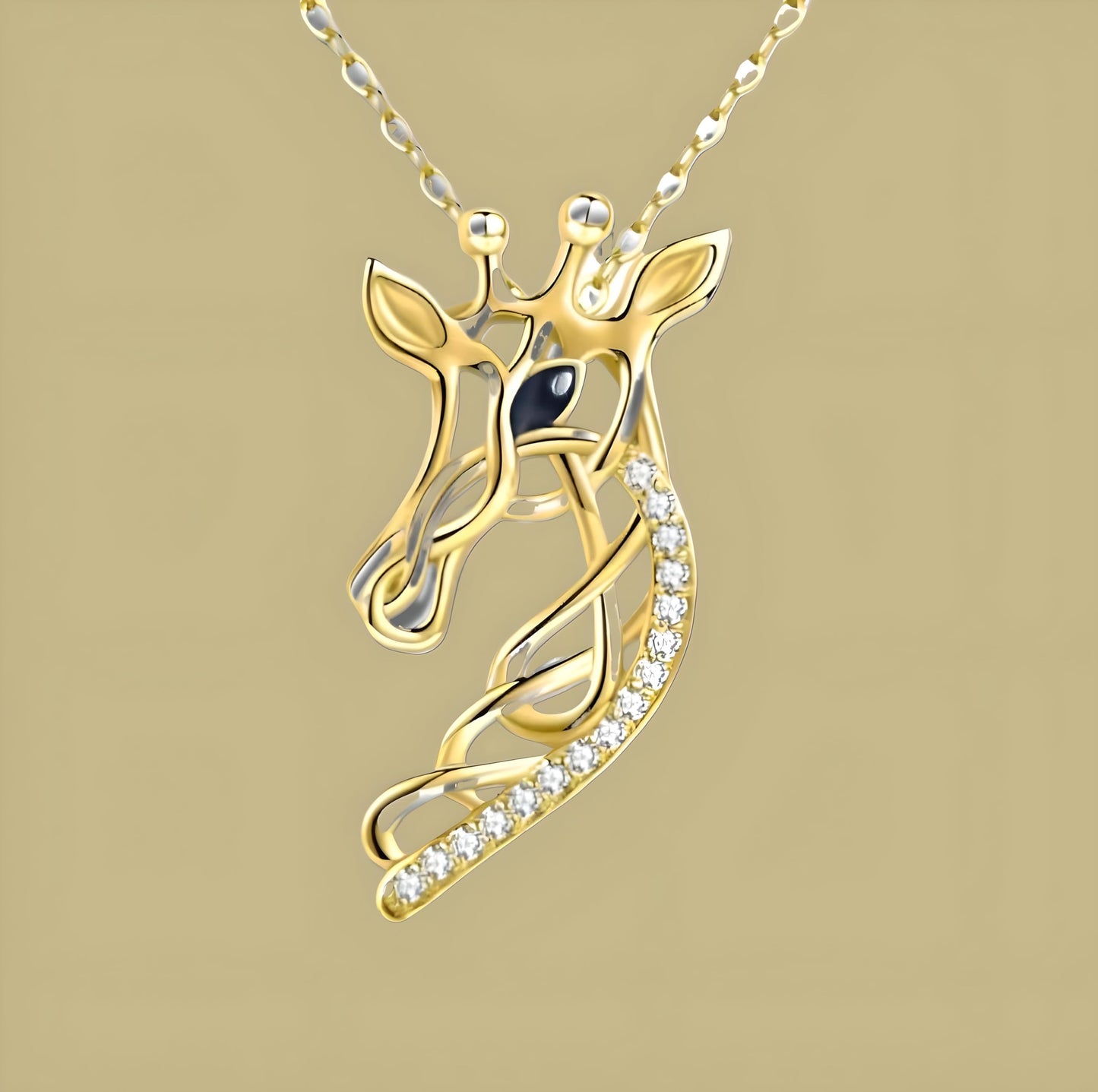 Sterling Silver Tree of Life Giraffe Pendant Necklace, Giraffe Head Pendant Necklace Giraffe, Blue Crystal Background, Gift for Animal Lovers!