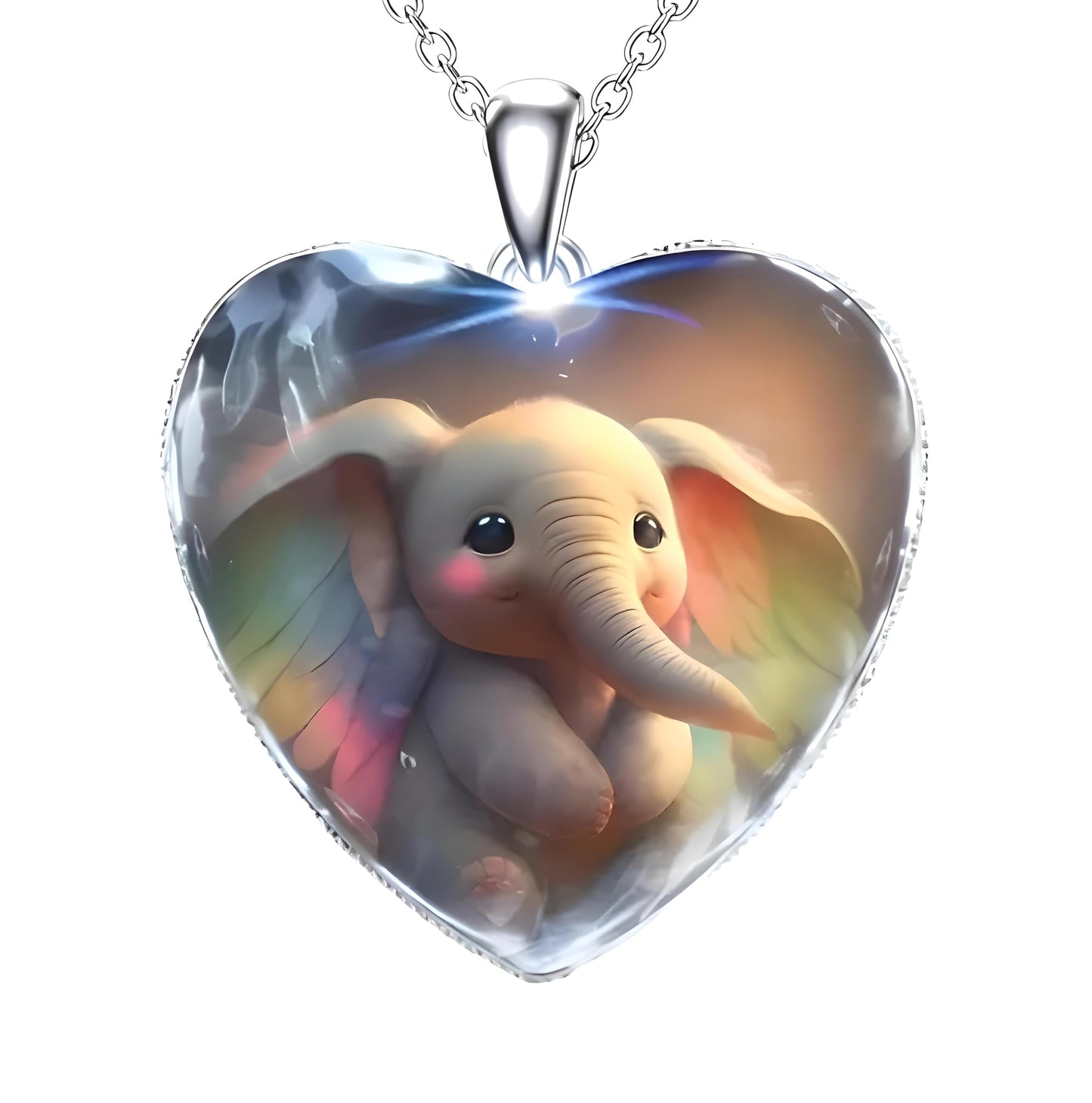 Heart-Shaped Pendant Necklace with Different Animals - Panda, Horse, Deer, Cat, Elephant, Dog Scenic Views, Stainless Steel Necklace with Glass Pendant - Christmas, Holiday, or Birthday Gift