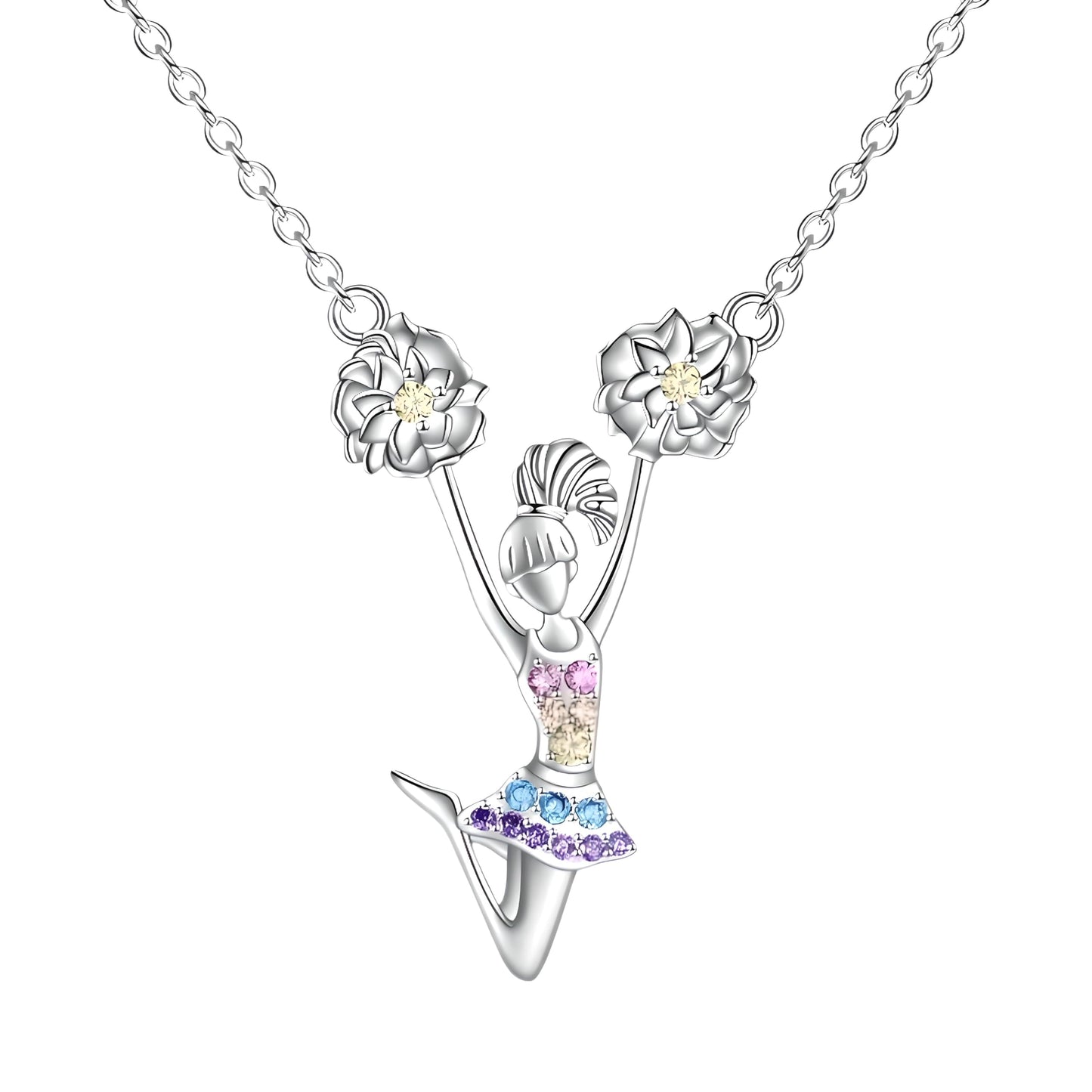 Sports Heart Necklace, 9 Different Sport Options: Basketball, Jumping Cheerleader, Gymnast, Softball, Volleyball, Ballet Ballerina, Runner, Sports Accessories Birthday Gift- Simulated Rainbow Diamonds, Christmas, Birthday or Party Gift