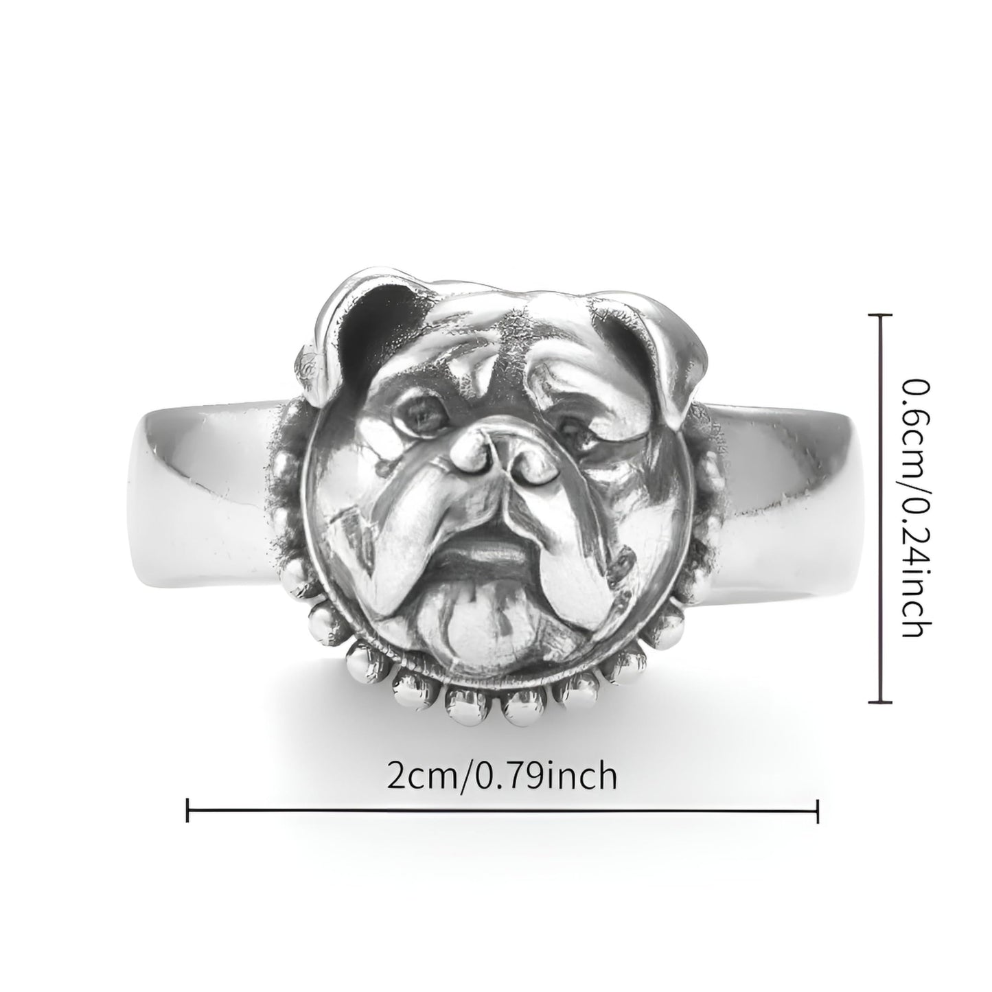SUPAC Adjustable Silver Dog Ring, Westie Terrier and Bulldog Design, Fashion Jewelry (British Bulldog)