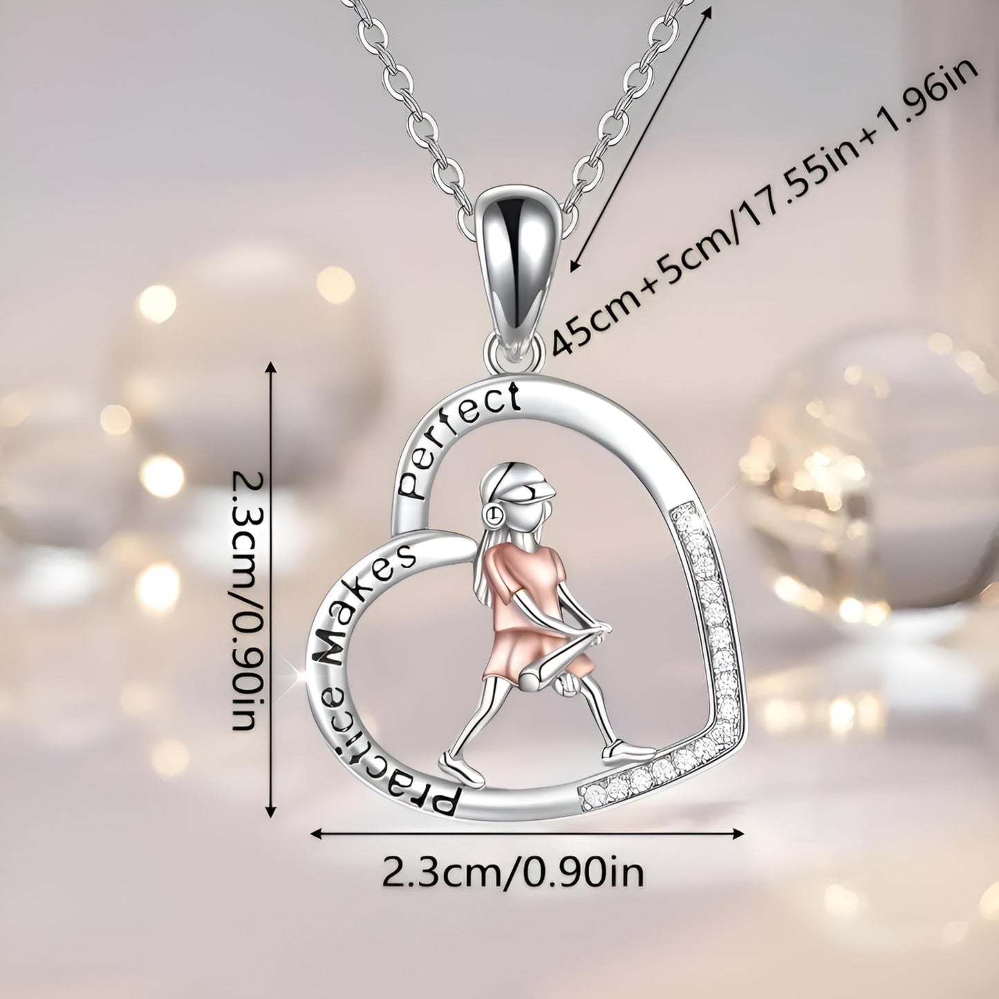 Sports Heart Necklace, 9 Different Sport Options: Basketball, Jumping Cheerleader, Gymnast, Softball, Volleyball, Ballet Ballerina, Runner, Sports Accessories Birthday Gift- Simulated Rainbow Diamonds, Christmas, Birthday or Party Gift