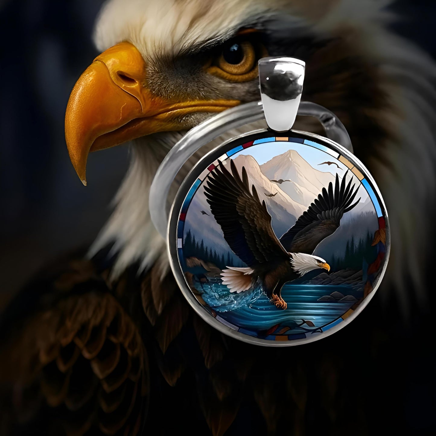 SUPAC Eagle Arrowhead Glass Keychain - Soaring Eagle Spirit Totem Design, Rustic Stone, Symbol of Freedom & Strength