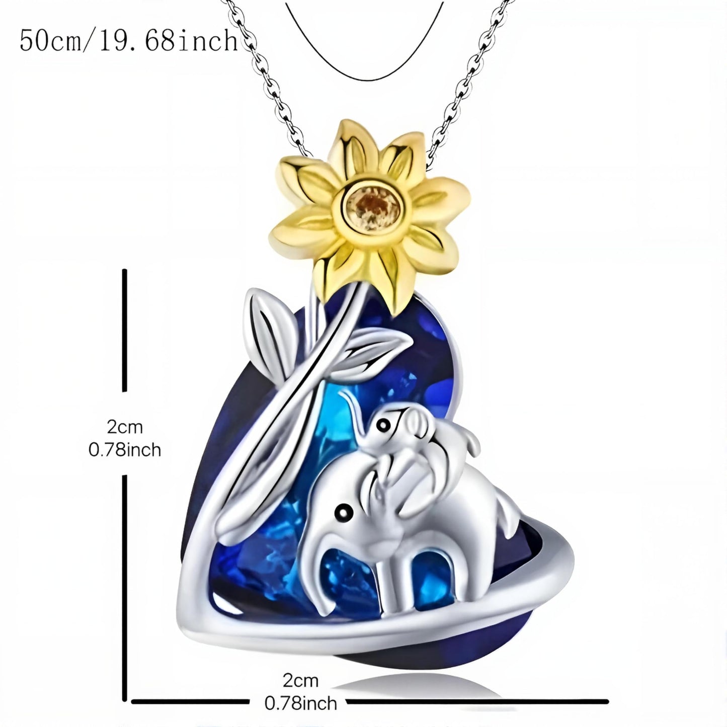 Stainless Steel Animal Pendant Necklace Set, Elephant with Sunflower, Hummingbird, Cat Design, Multi-Color Crystal (Elephant W/Sunflower)