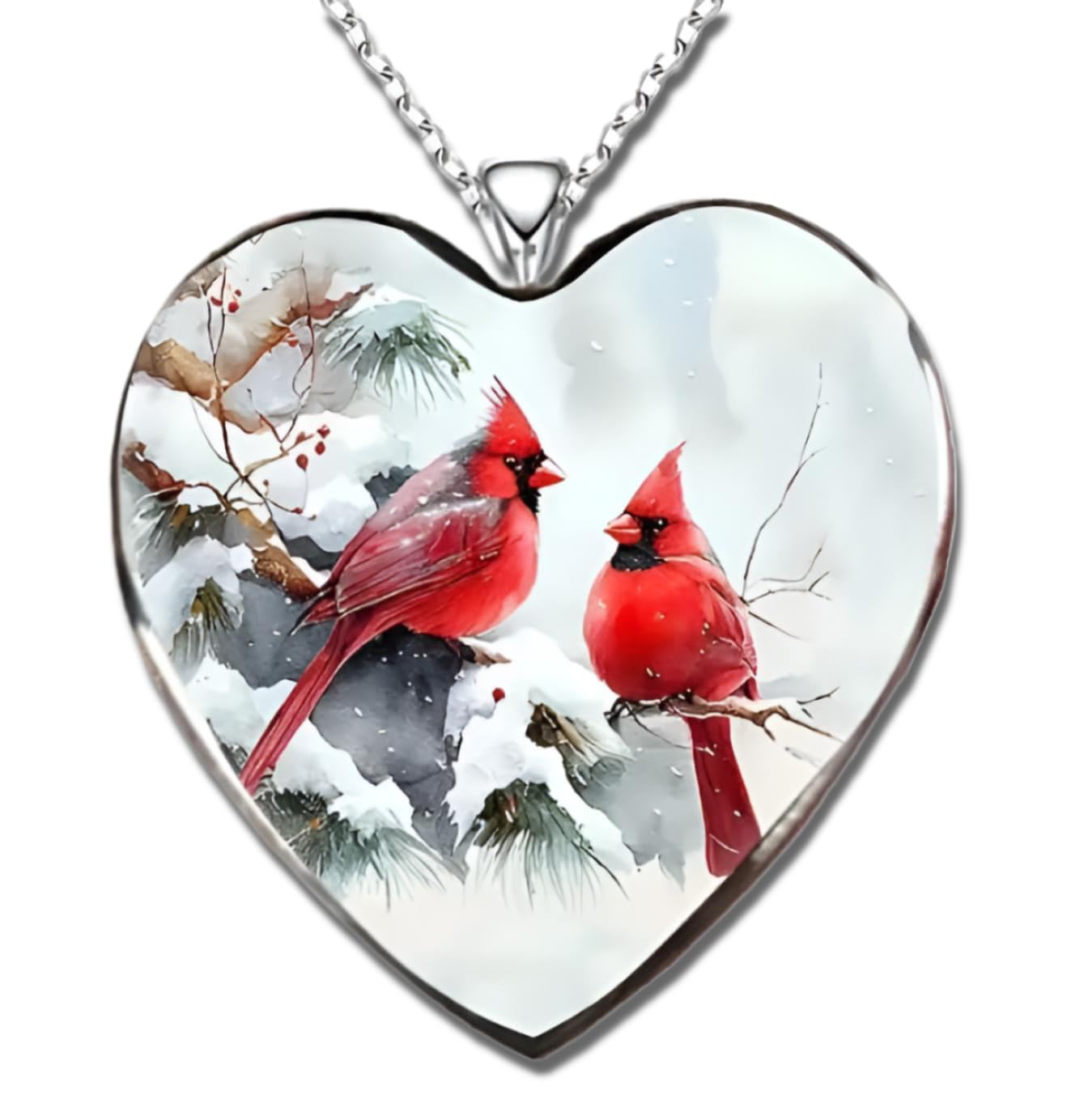 SUPAC Red Cardinal Wing Ring, and Necklaces, Silver-Plated 'I Am Always with You' Inspirational Message, Adjustable - Christmas, Party, or Birthday Gift (Snow)