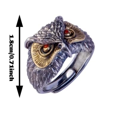 SUPAC Vintage Owl Ring with Turquoise Eyes, Two-Tone Silver and Gold Finish, Detailed Feather Design, Adjustable Size