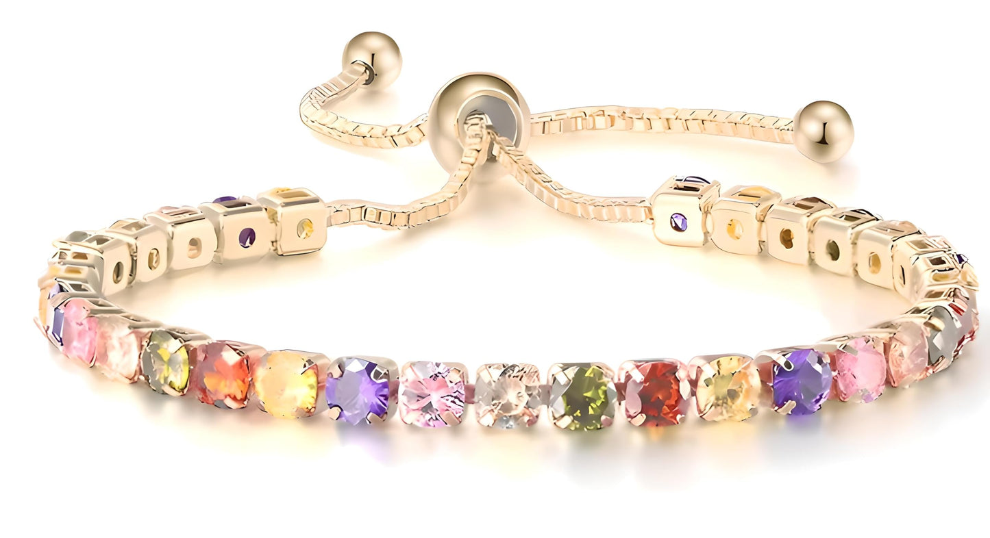 Gold Tennis Bracelet, Stretch Hand Jewelry for Women Men, Luxury Shiny (Simulated Diamond) - Christmas or Birthday Gift