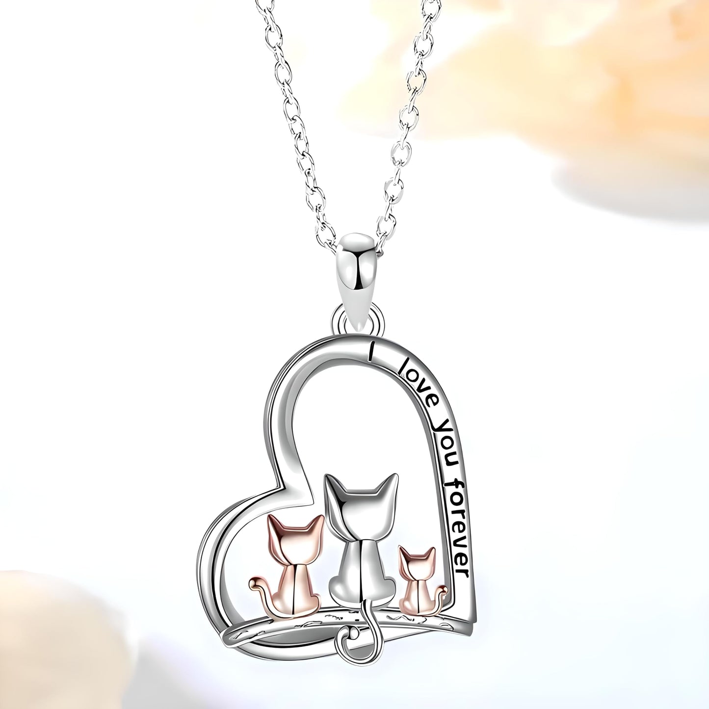 SUPAC Cute Heart Necklace, With Black Cat - Charming Cat Heart in Rose Gold - Stylish Gift for Women & Party Accessory