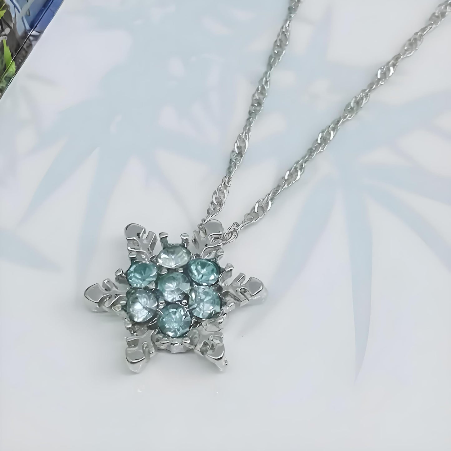 SUPAC Romantic Unique Elegant Blue Crystal Snowflake Flower Pendant Necklace Jewelry Gift- Christmas or Brithday Gift