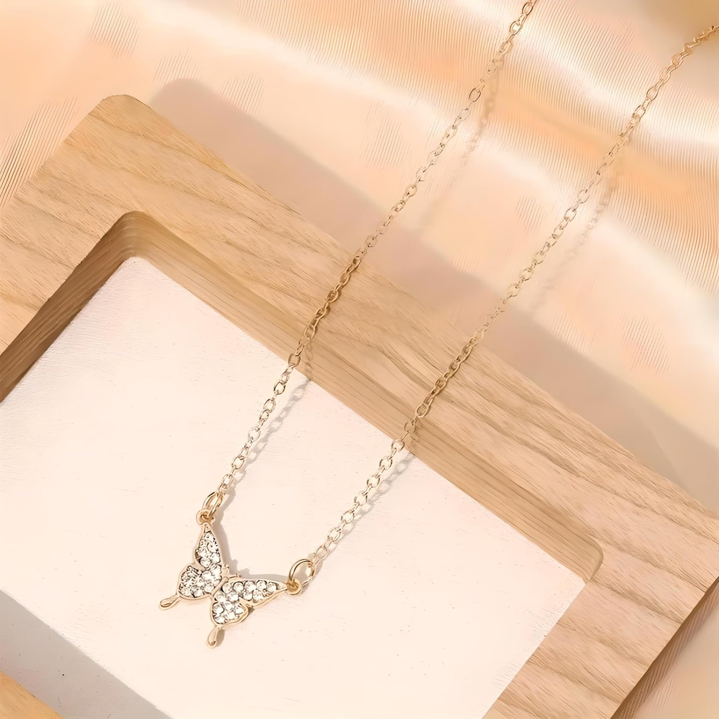 SUPAC Simulated Diamond Butterfly Pendant Necklace Golden Color Neck Jewelry Gift For Women - Graceful Beauty to Adorn Your Neckline with Sparkling Sophistication - Christmas or Birthday Gift
