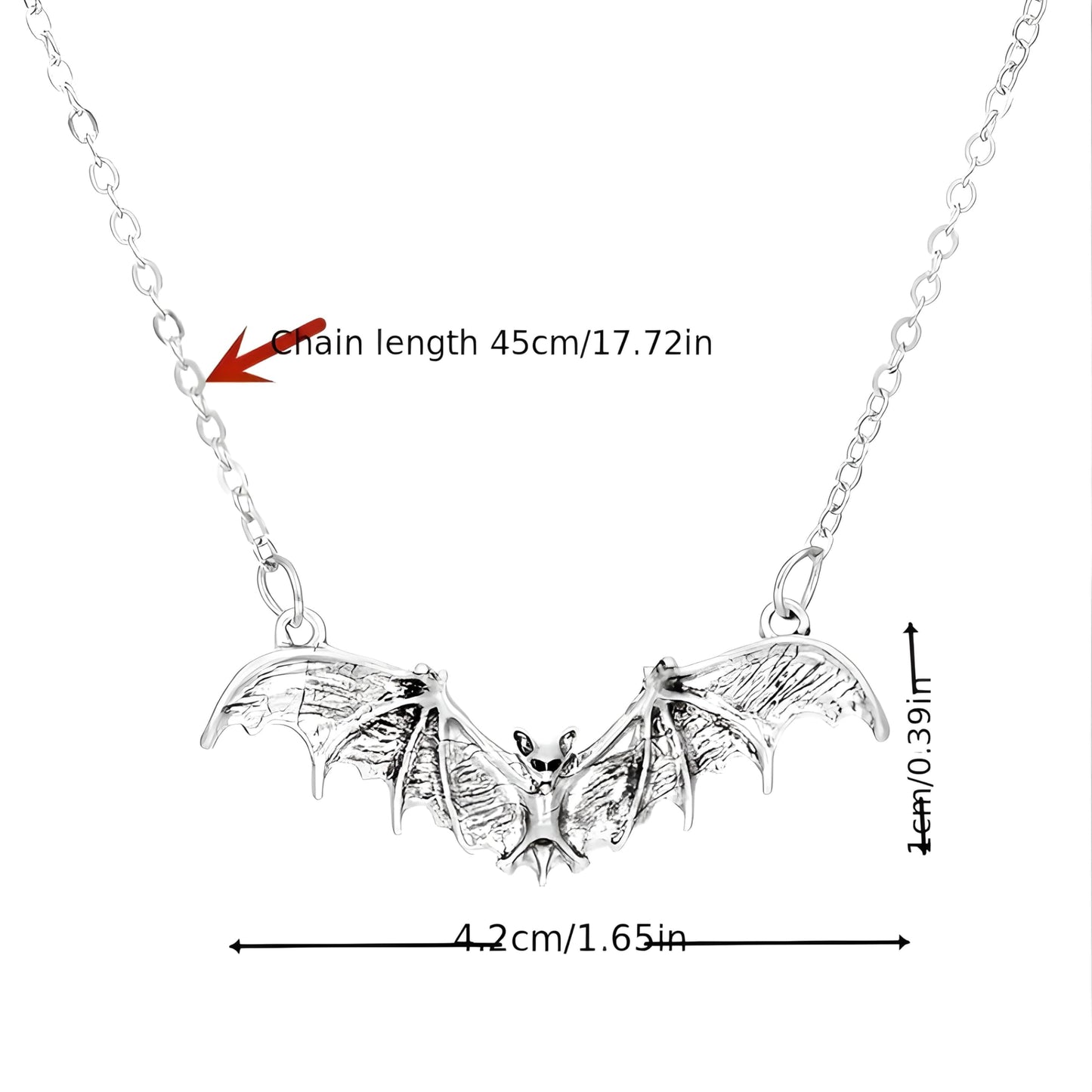 SUPAC Gothic Bat Pendant Necklace, Black Chain, Halloween Jewelry