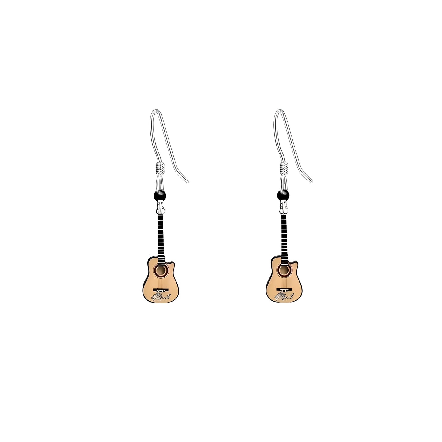 Guitar Jewelry Set, 5 Pieces, Acoustic Guitar Pendant Necklace, Bracelet, Earrings and Keychain, Silver Chain