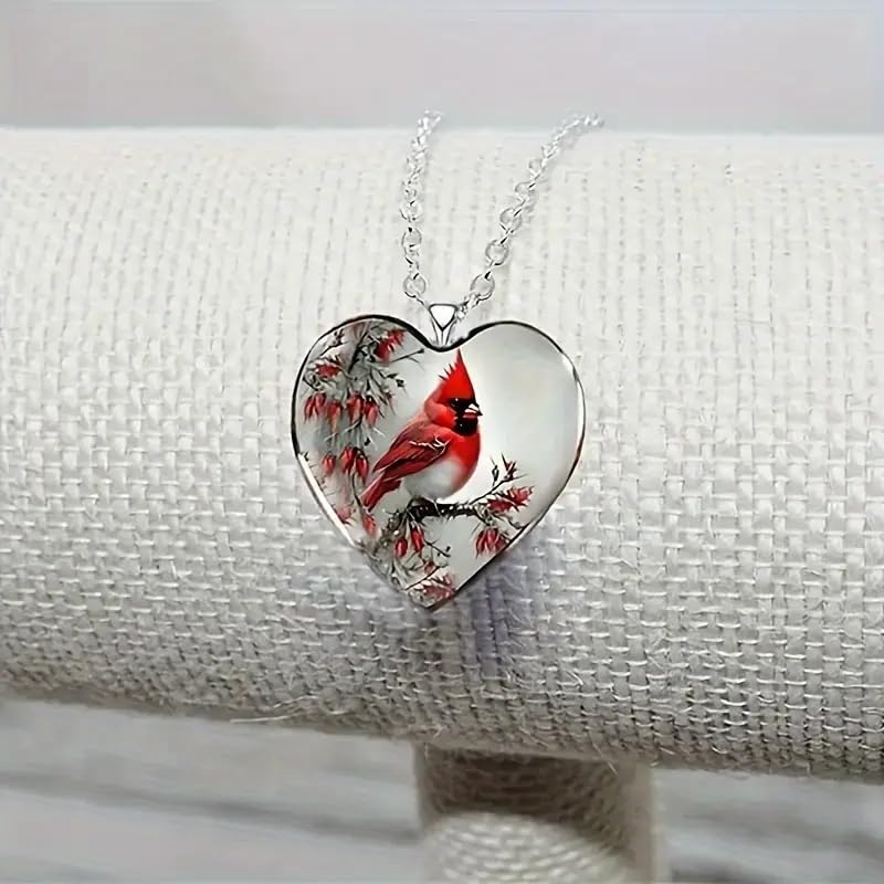 SUPAC Red Cardinal Wing Ring, and Necklaces, Silver-Plated 'I Am Always with You' Inspirational Message, Adjustable - Christmas, Party, or Birthday Gift (Standing Cardinal)