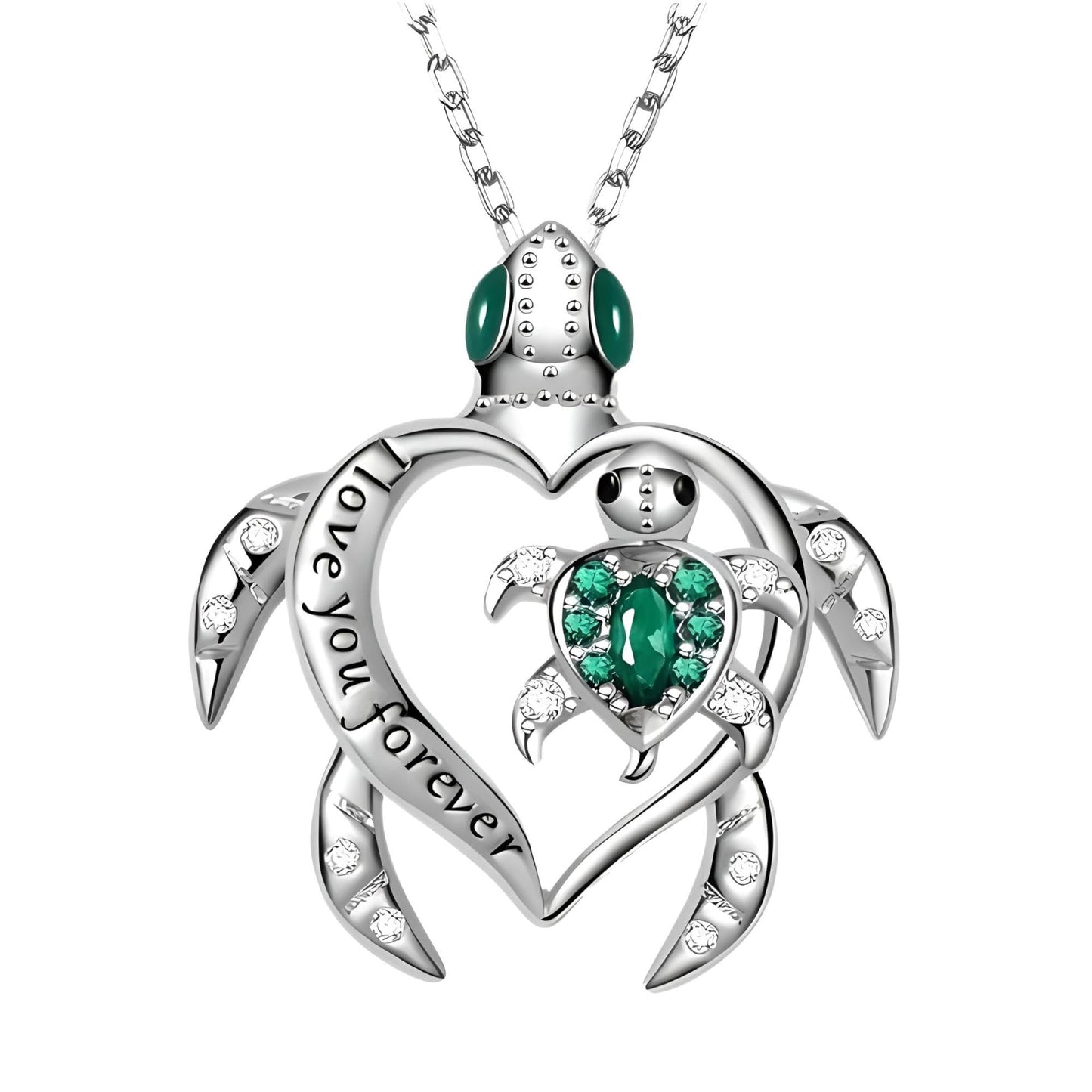 SUPAC Cute Green Turtle Mother Pendant Necklace, Animal Jewelry, Christmas or Birthday Gift