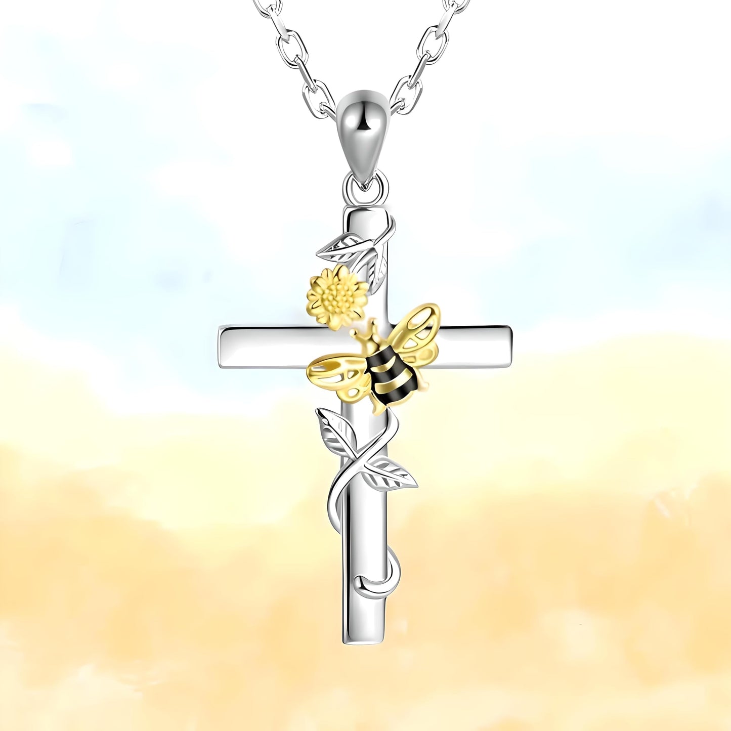 SUPAC You Are My Sunshine Sunflower and Bumble Bee Heart Pendant Necklace for Women, Dainty Jewelry, Birthday or Christmas Gift