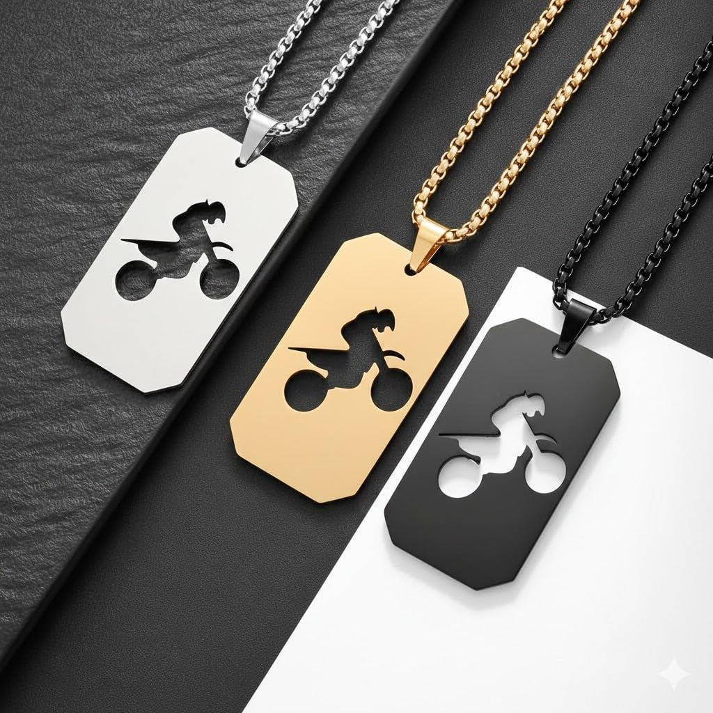 1pc Unisex Stainless Steel Dog Tag Necklace with Motorcycle/Dirt Bike Pendant - Boho Style, Pendant Chain, No Precious Metal Plating - Fashion Punk Hip Hop Jewelry Gift