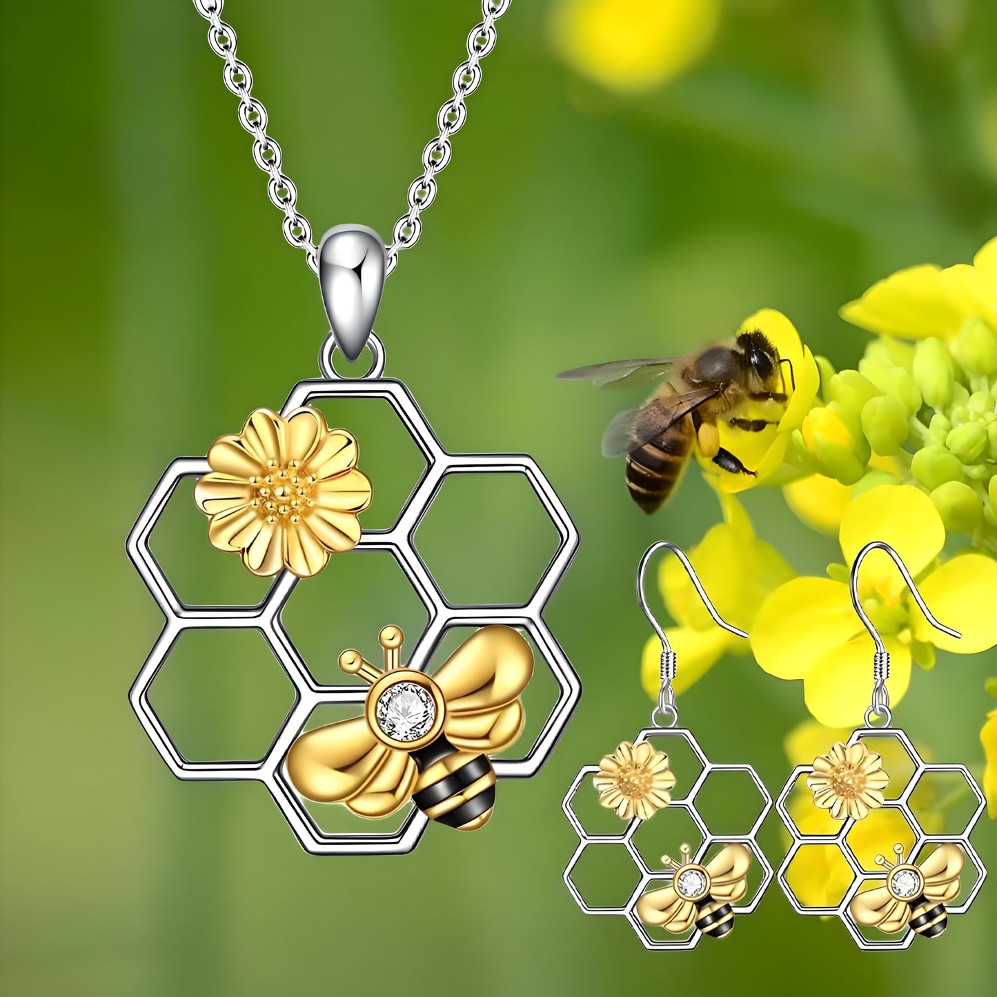 SUPAC You Are My Sunshine Sunflower and Bumble Bee Heart Pendant Necklace for Women, Dainty Jewelry, Birthday or Christmas Gift