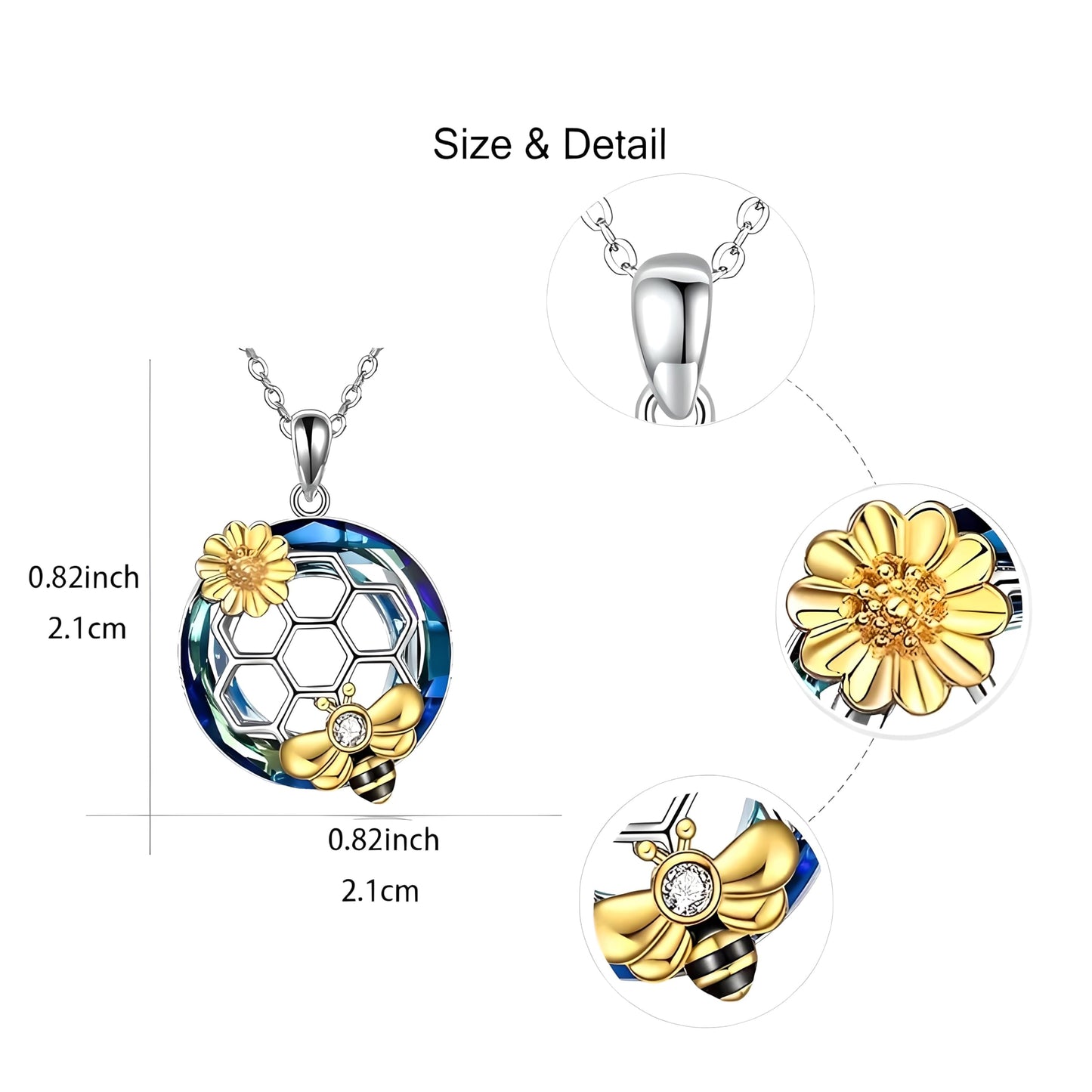 SUPAC You Are My Sunshine Sunflower and Bumble Bee Heart Pendant Necklace for Women, Dainty Jewelry, Birthday or Christmas Gift