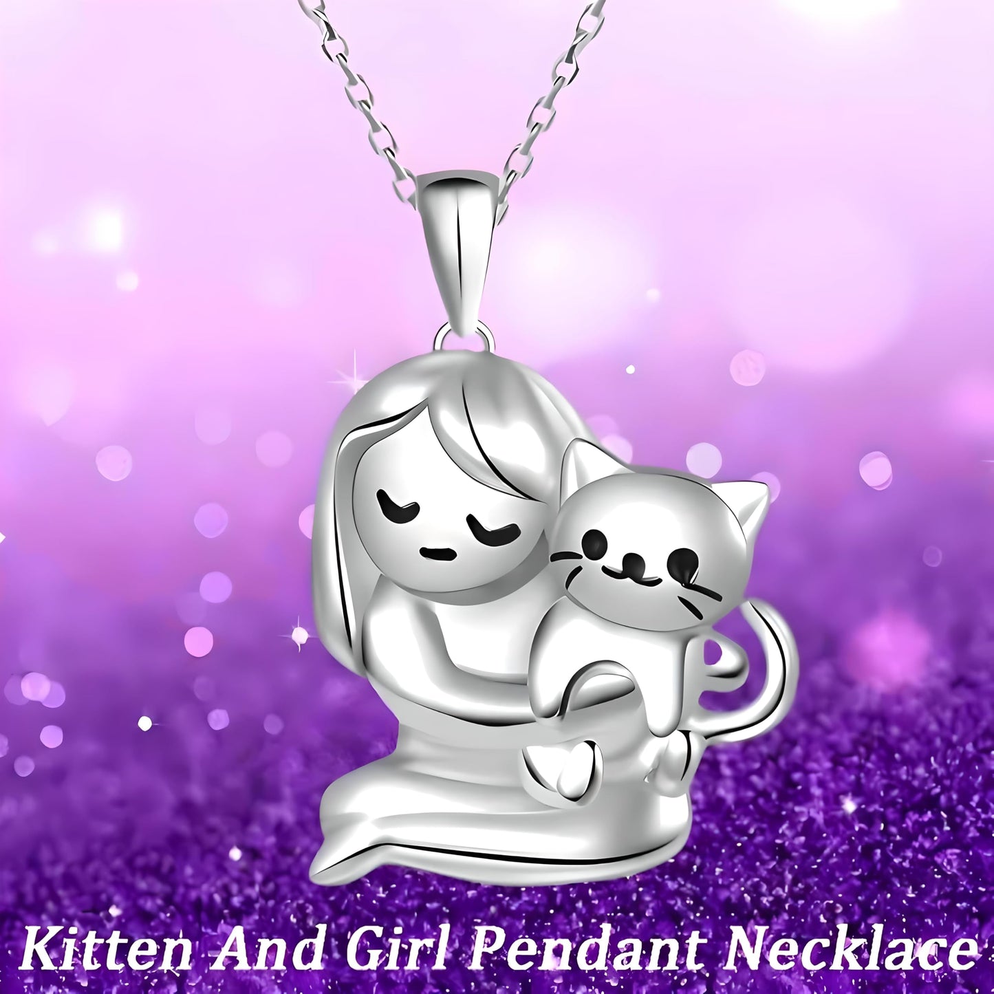 SUPAC Cute Heart Necklace, With Black Cat - Charming Cat Heart in Rose Gold - Stylish Gift for Women & Party Accessory