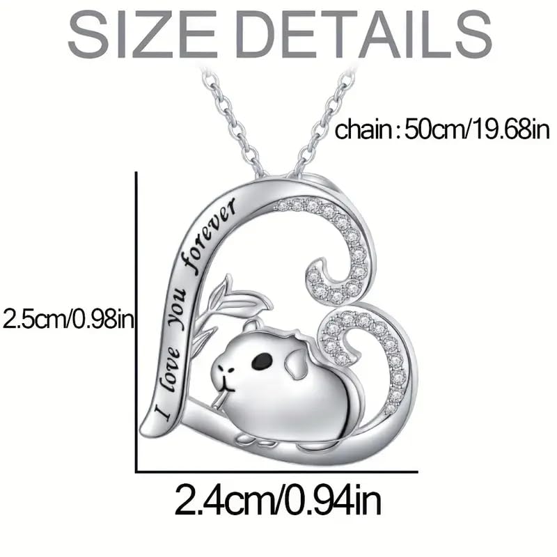 Love You Forever Guinea Pig Heart Necklace, Sterling Silver with Crystals - Christmas, Party, and Birthday Gift