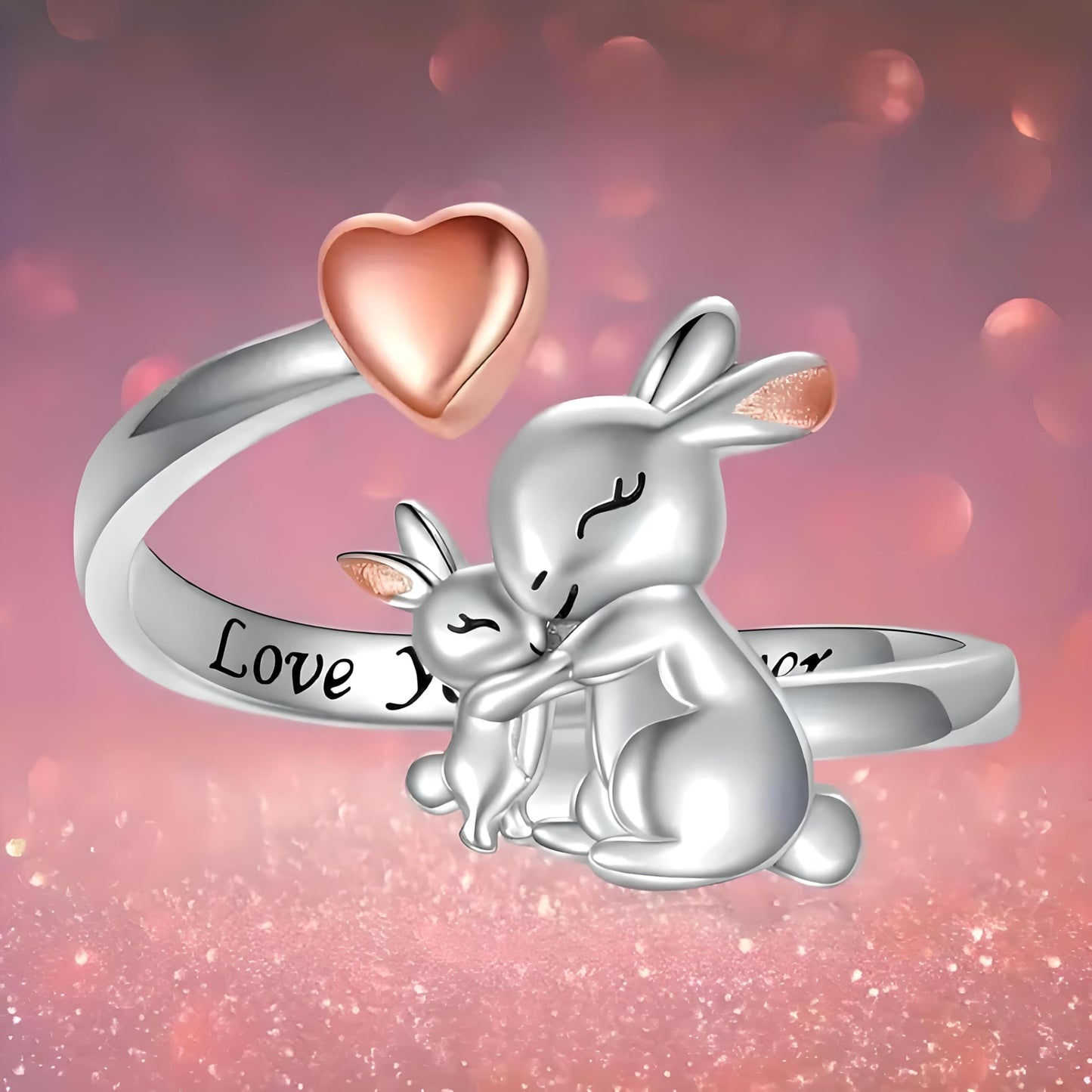 Silver Mom Daughter Adjustable Animal Ring Love Heart Animal Rings Jewelry Mother's Day Gifts for Women Wife Nana 6+ Variaitons